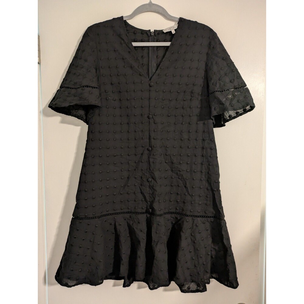 Pearl By Lela Rose Dotted Flounce Hem Mini Dress In Black Size Medium - Picture 2 of 5